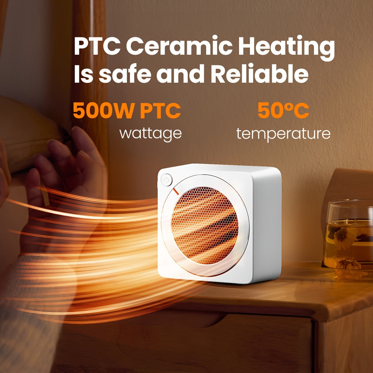 Компактный электрический обогреватель с термостатом, тихий вентилятор, энергосберегающий, для использования внутри помещения