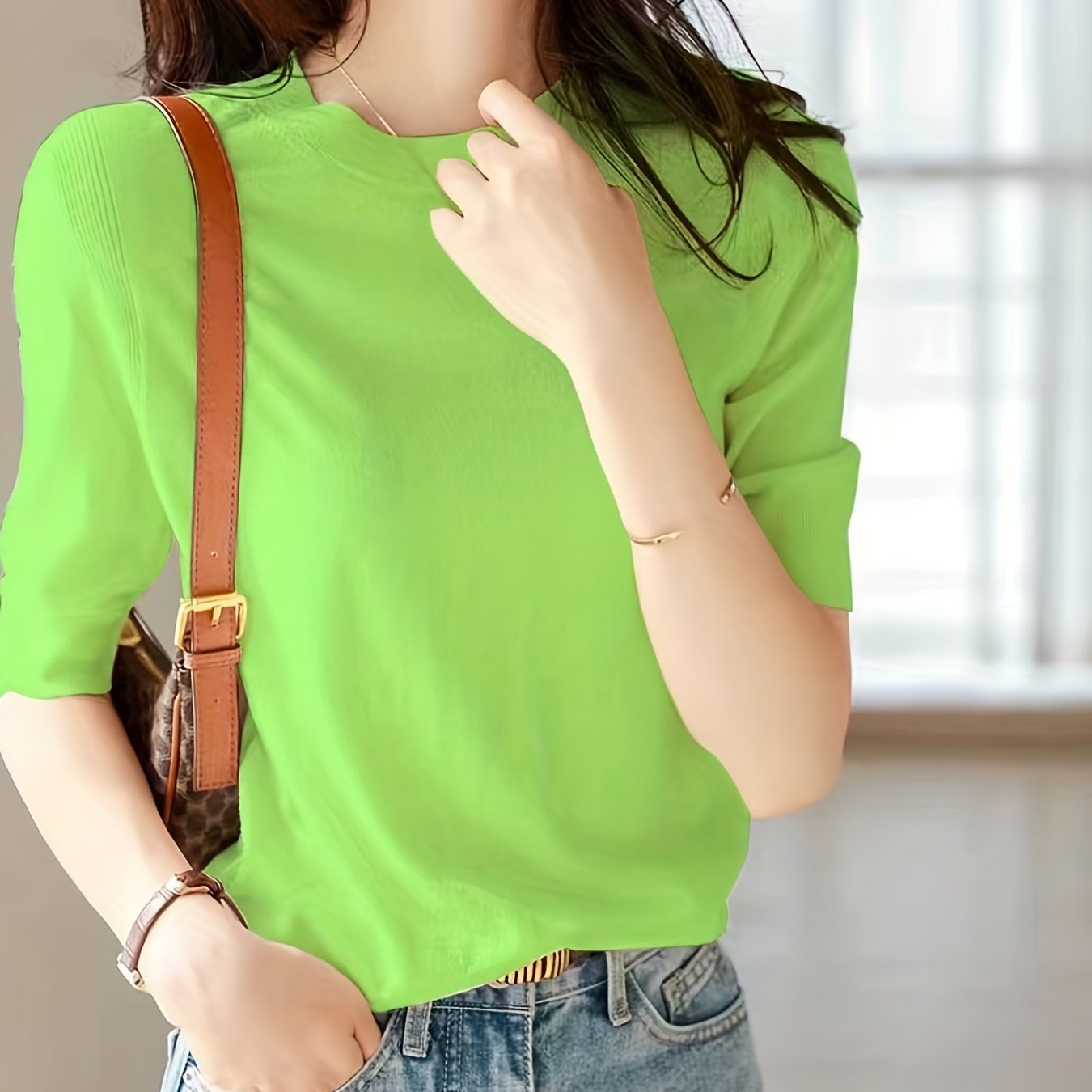Women's Knit Sweater Crew Neck Solid Short Sleeve Spring Summer Casual