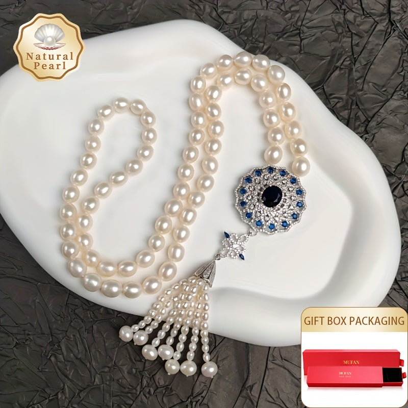 Women’s Pearl Necklace with 8-9mm Freshwater Pearls and Cubic Zirconia