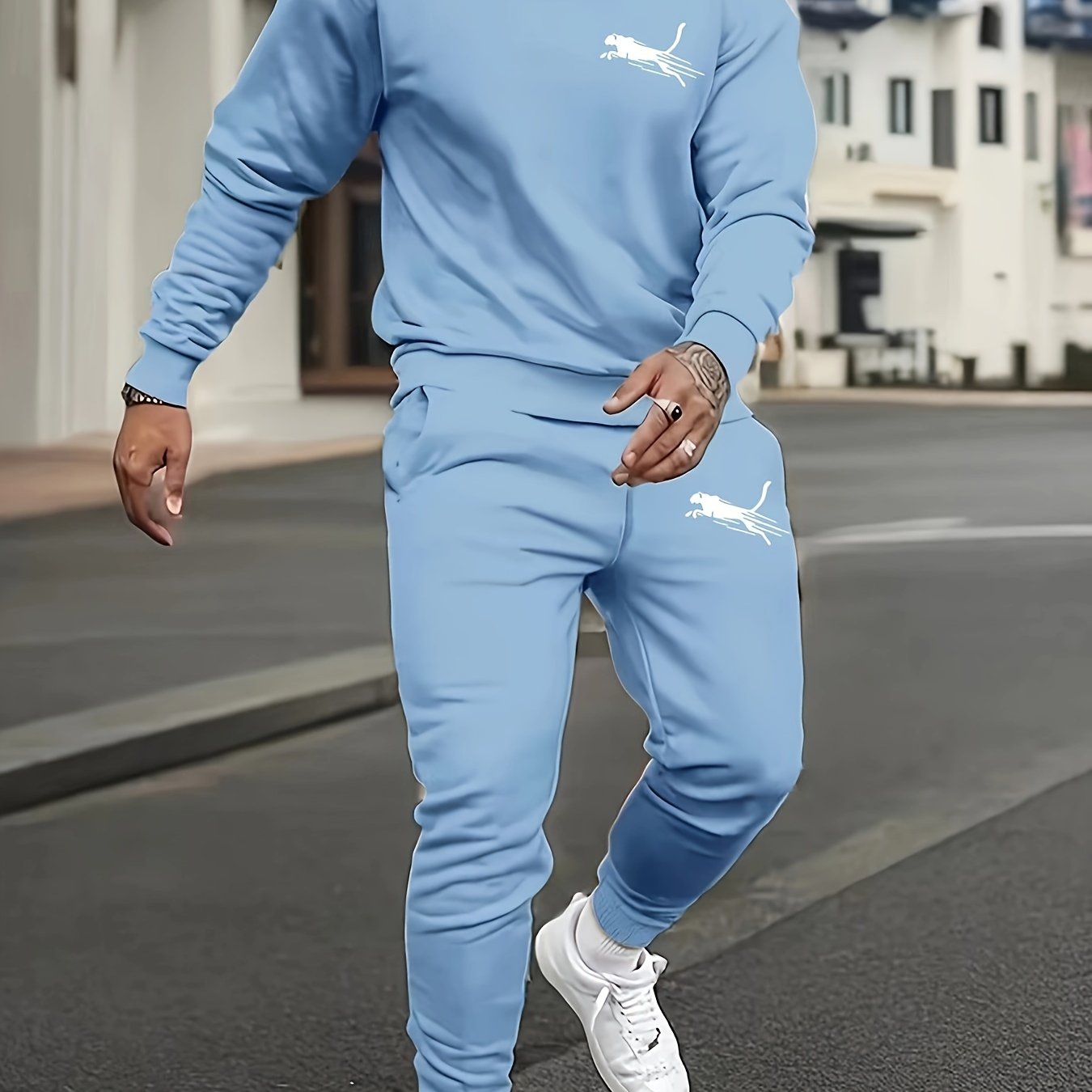 Conjunto de pijama casual para hombre con camiseta de cuello redondo de manga larga y pantalones de poliéster de punto para el otoño