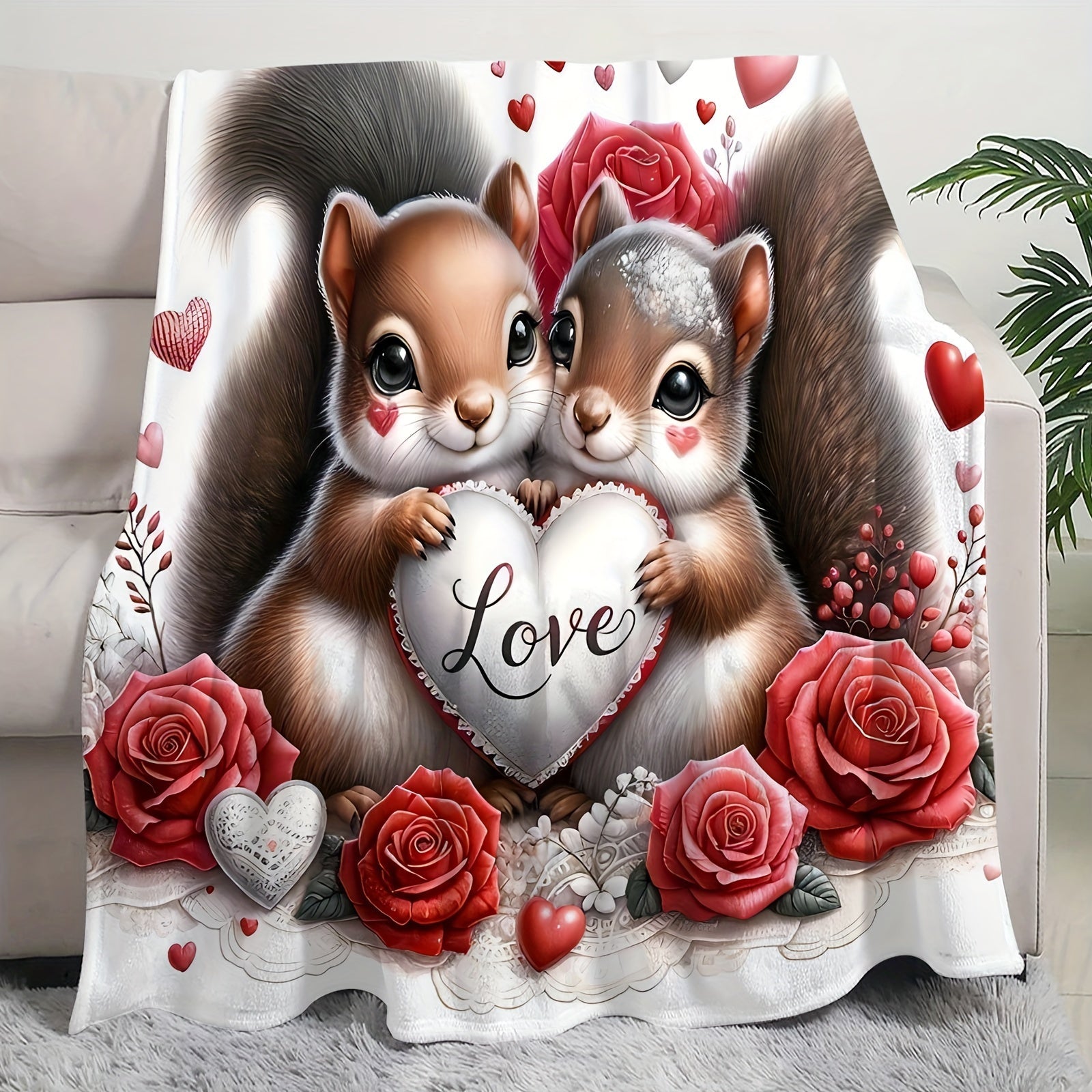 Cozy Squirrel Print Flannel Throw Blanket for Couch Bed Travel Machine Washable