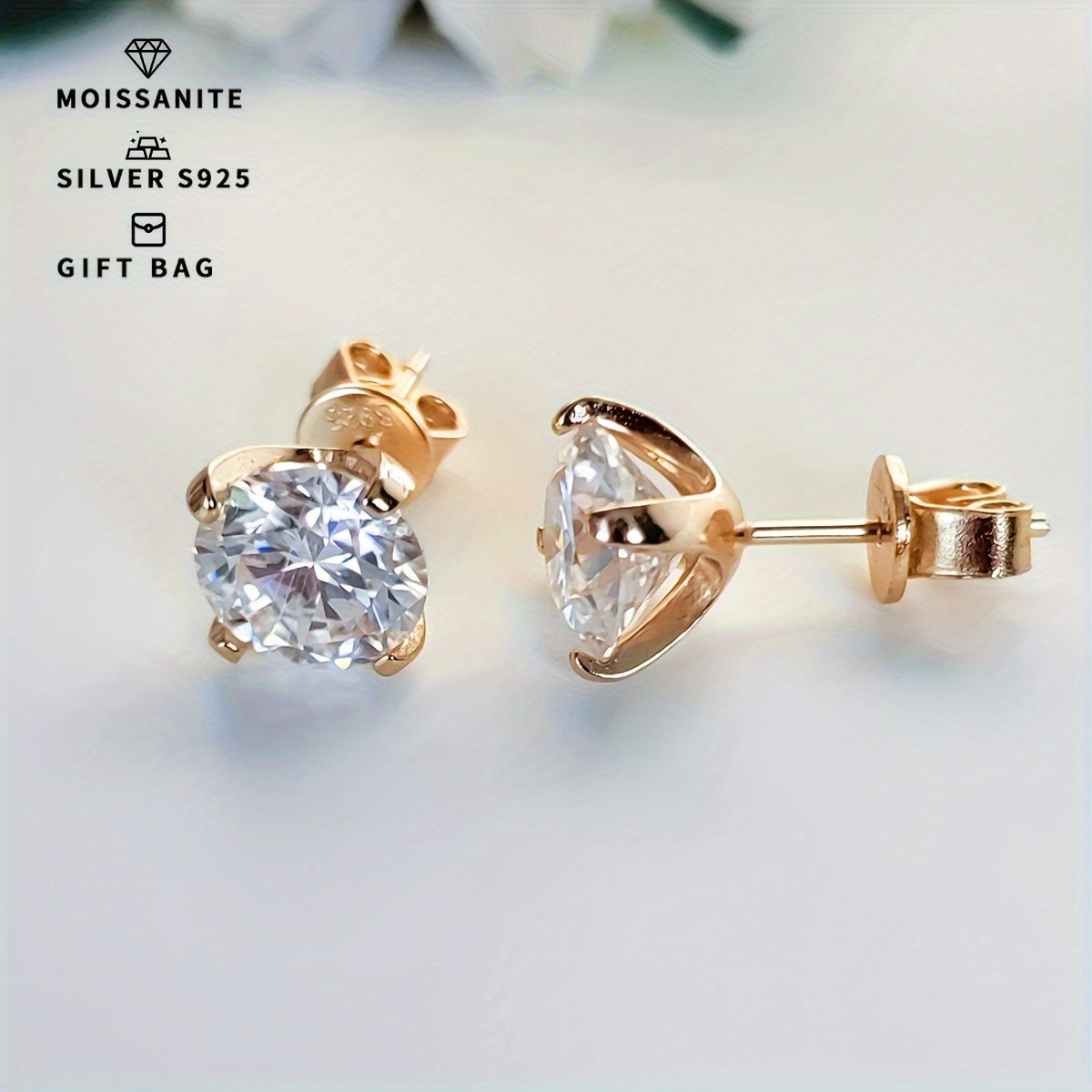 Women's Silver Earrings with Moissanite 0.3CT to 3CT Platinum Gold Plating