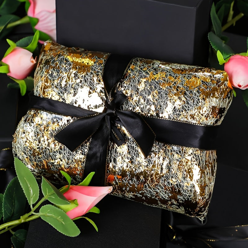 6pcs Gold Foil Round Polyester Placemats 33cm for Christmas and Special Occasions