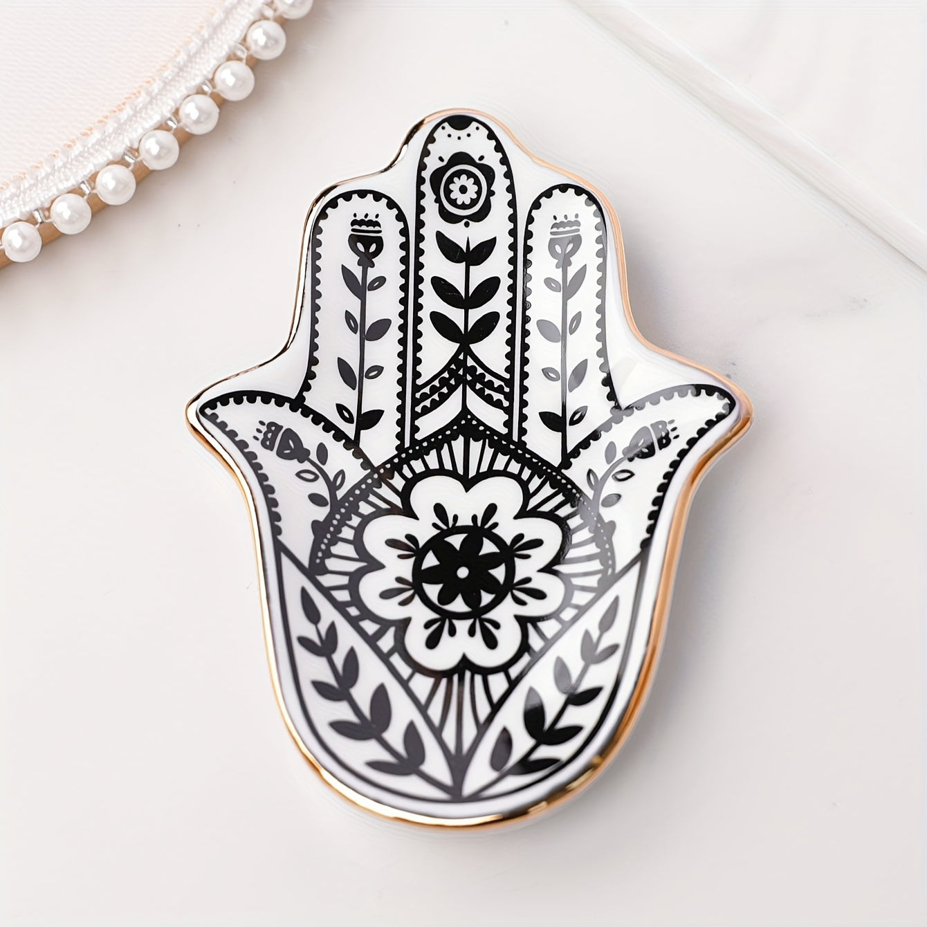 Ceramic Hand of Fatima Ring Tray Jewelry Dish for Earrings Necklaces Rings