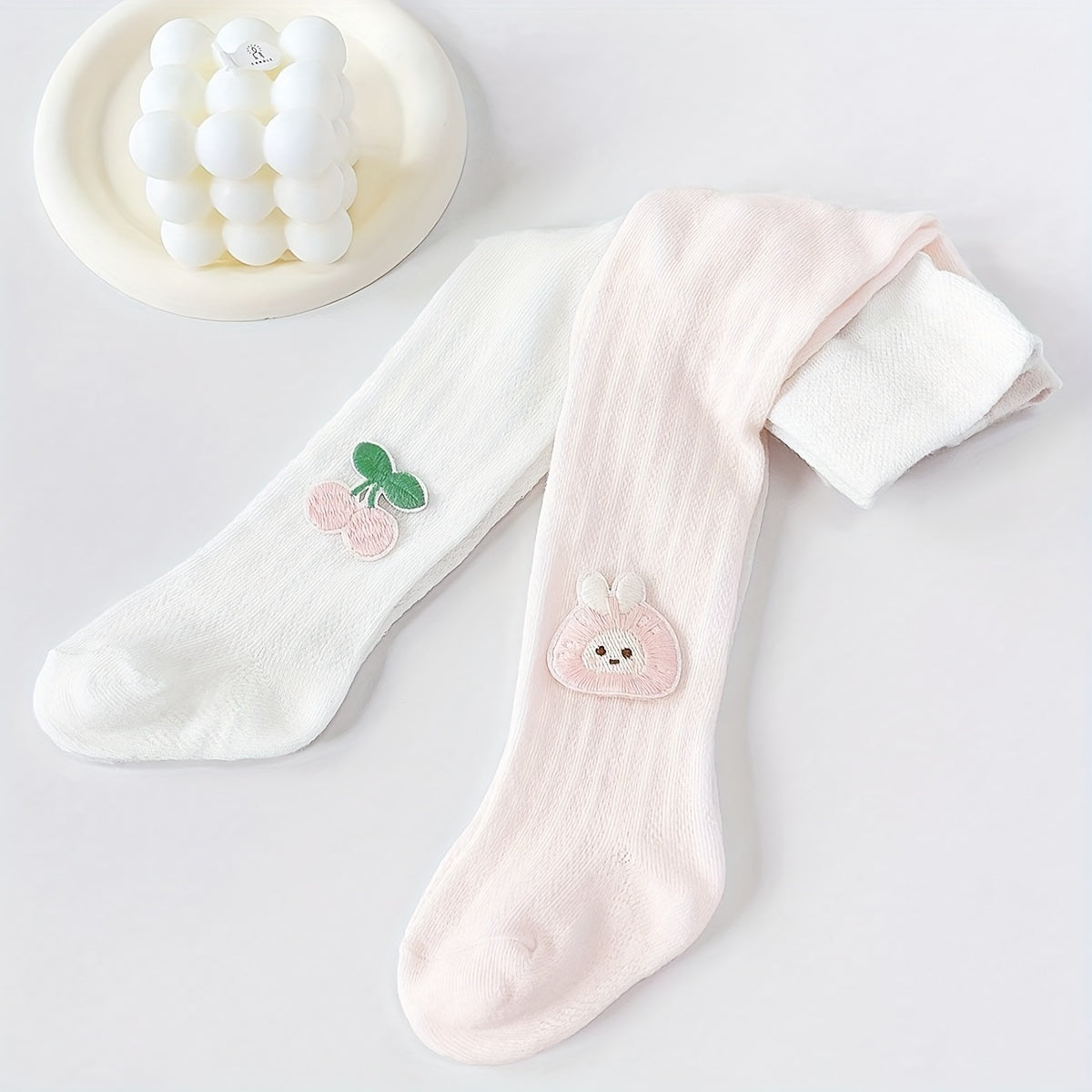 Girls' Breathable Mesh Leggings with Cherry Bunny Design 2 Pack All-Season Cotton Blend