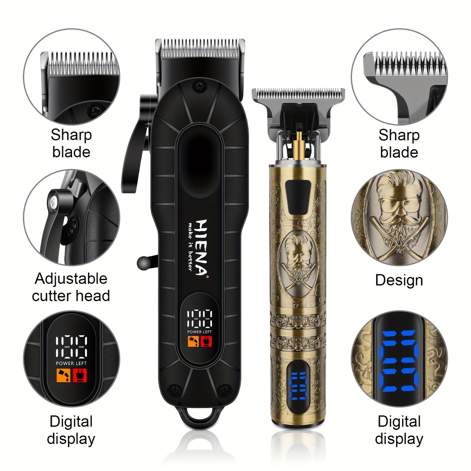 Kit de corte de cabello inalámbrico para hombres, cortapelos recargables, recortadoras, pantalla LED