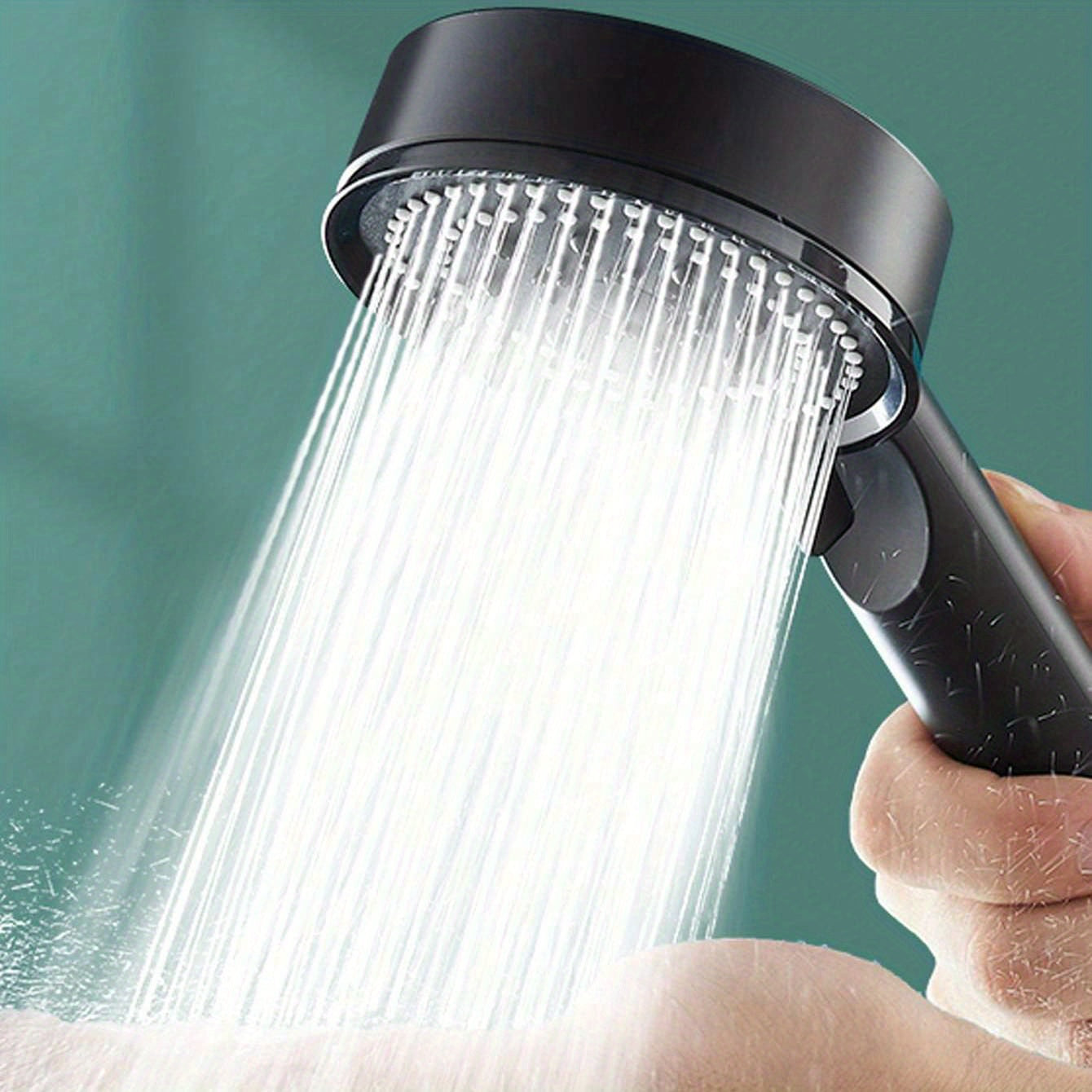 Black Shower Head with Five-Speed Settings and Stop Button Pressurized Spray Bath Set with Lotus Design
