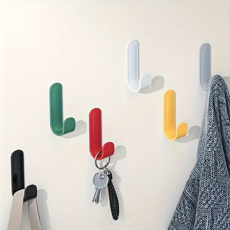 6 Pack Adhesive J-Shaped Hooks for Kitchen Storage Rust-Resistant Plastic No-Drill