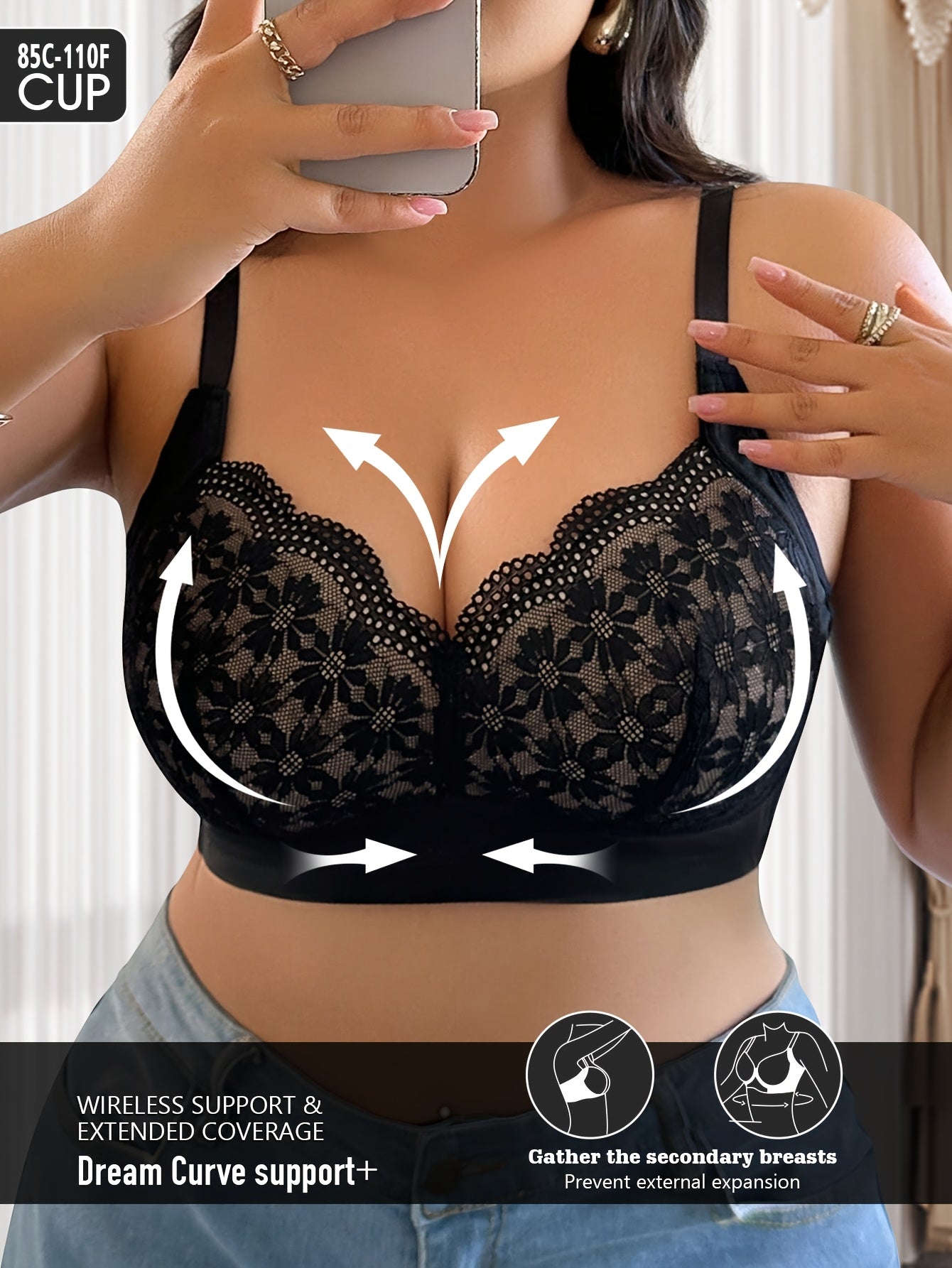 Plus Size Wireless Strapless Bra with Non-Removable Padding and Ditsy Floral Pattern