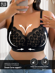 Plus Size Wireless Strapless Bra with Non-Removable Padding and Ditsy Floral Pattern