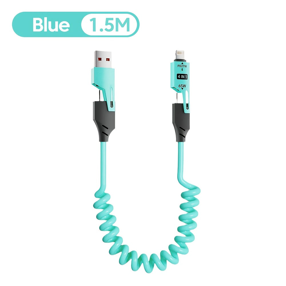 65W USB-C Retractable Charging Cable for Fast Data Sync Multi-Device Compatible