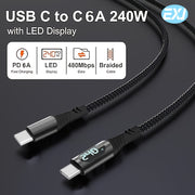 240W Type-C to C Fast Charging Cable with Digital Display Nylon Braid Compatible with iPhone Samsung Xiaomi Google Tablets and Phones