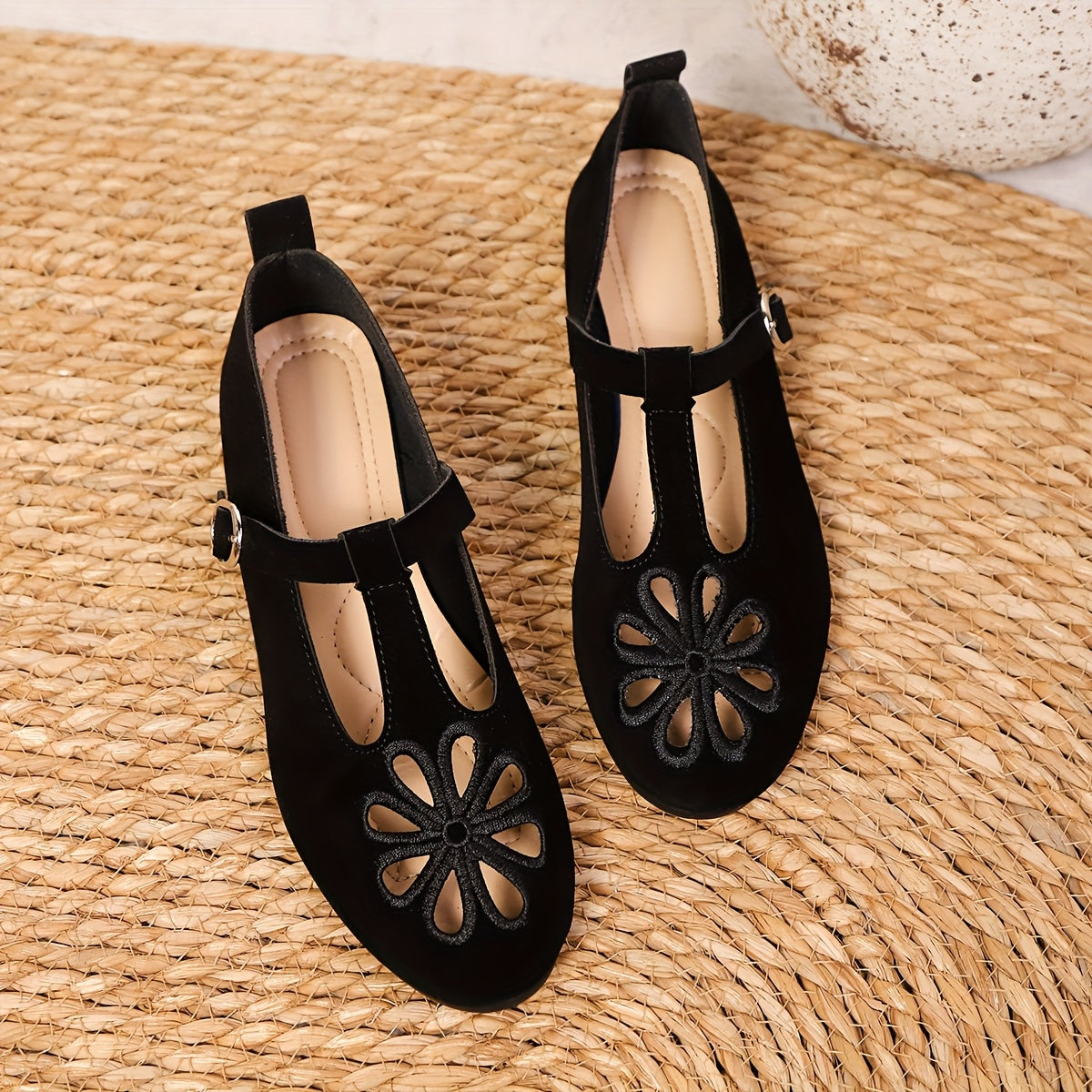 Women's Ballet Flats with Backstrap Buckle Leather Fabric Allseason Shoes