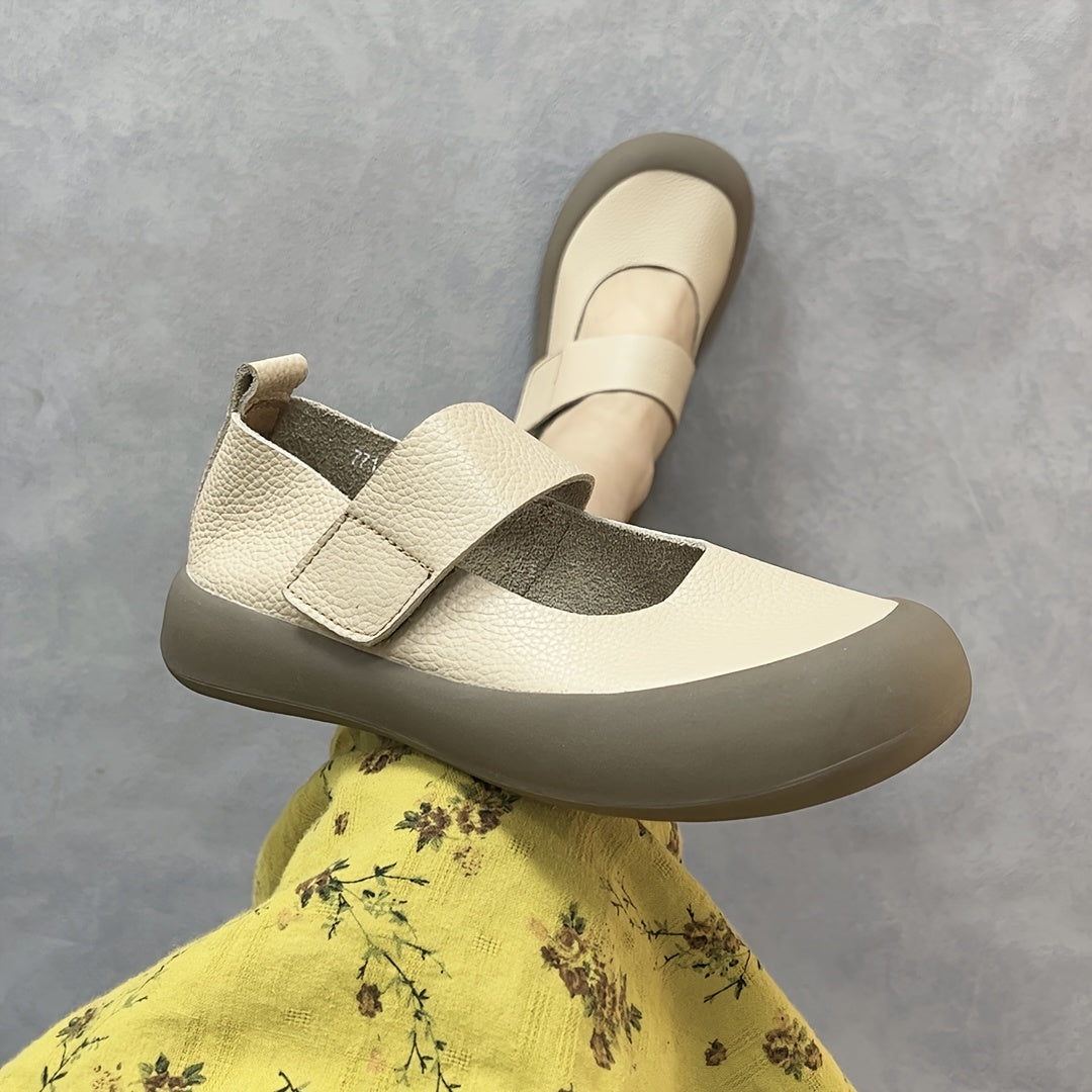 Women Leather Flat Shoes Breathable Slip-On Casual Brown All-Season