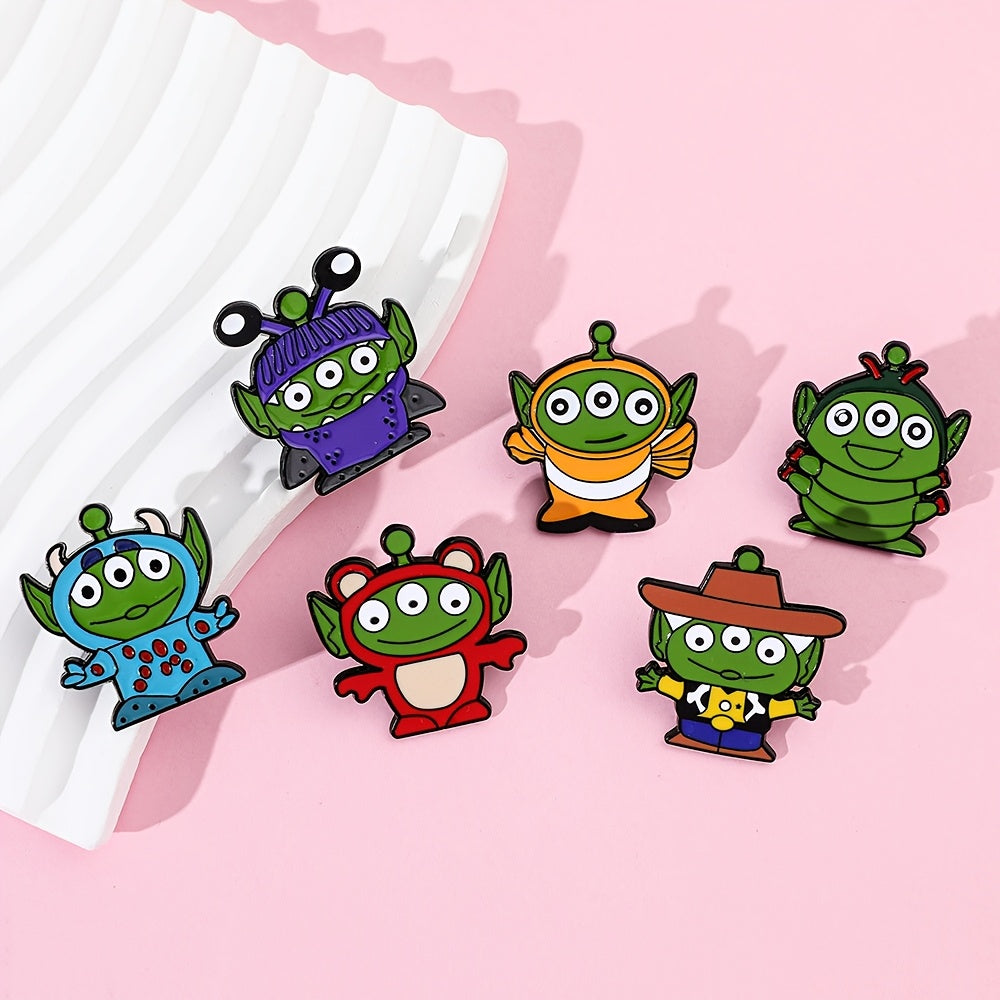 Set of 7 Cartoon Animal Enamel Brooches Quirky Alien Metal Badge Jewelry for Backpacks and Clothes