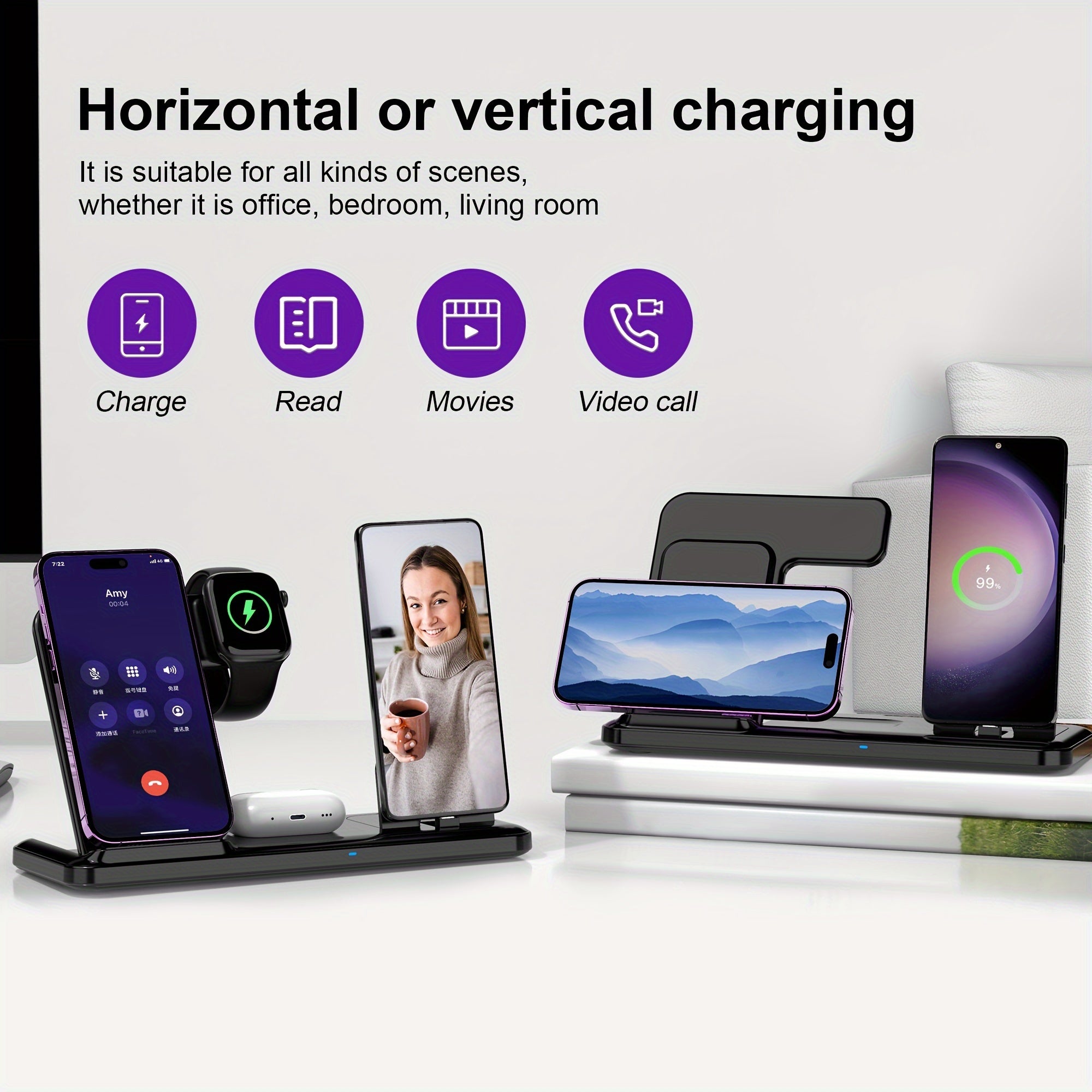 4-in-1 Wireless Charging Station for Samsung Galaxy iPhone iWatch AirPods Fast Charging USB Type-C