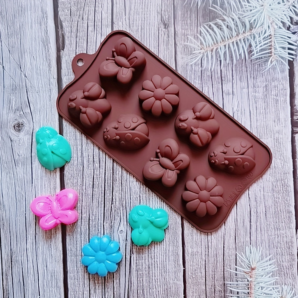 Silicone Mold 8 Cavities Butterfly and Insect Shapes for Cake Decoration and Candy Making