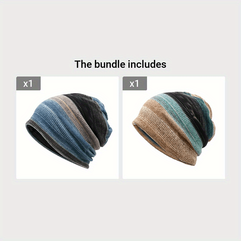 Unisex 2-in-1 Striped Beanie and Scarf Set Warm Winter Accessories