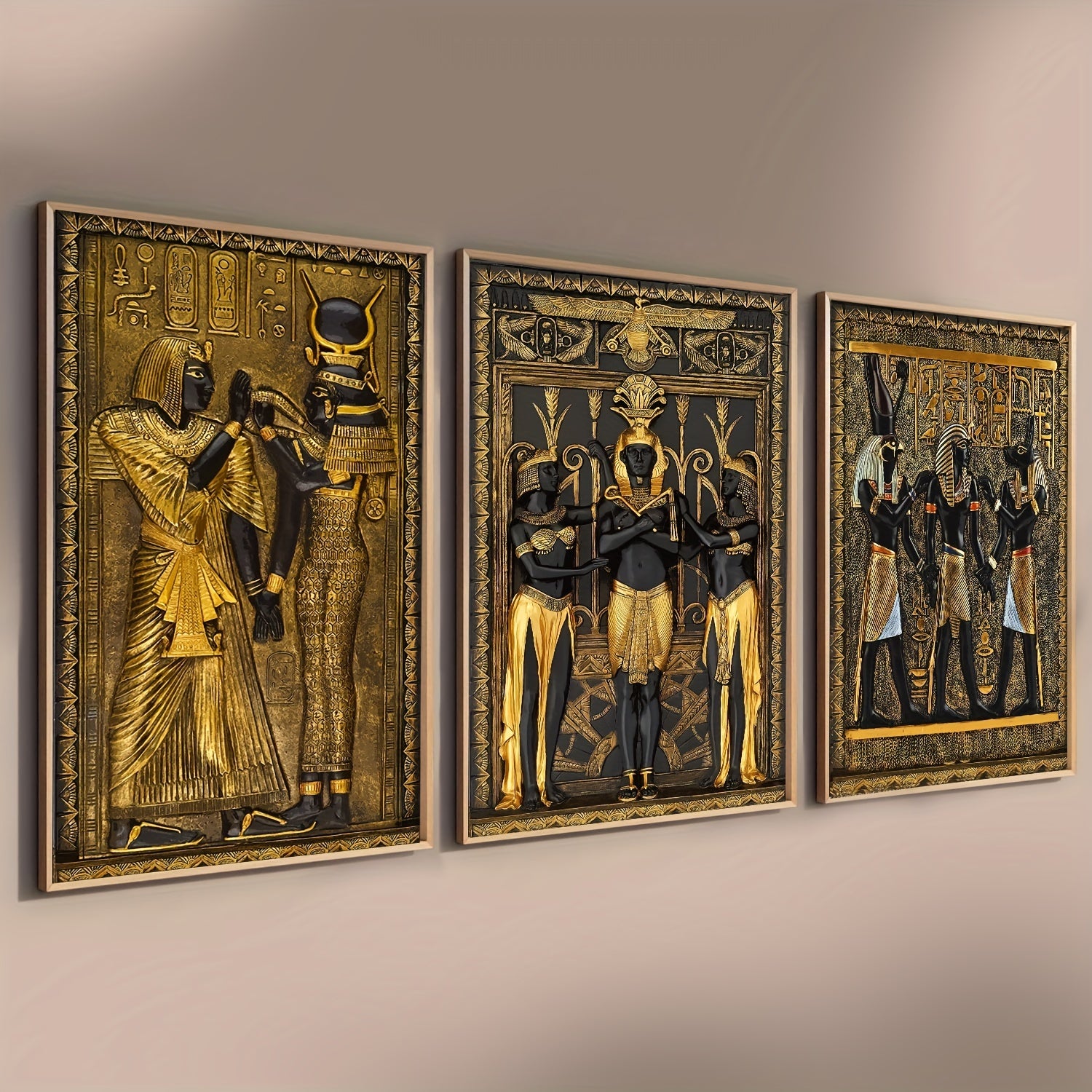 Vintage Egyptian Wall Art Set 3 Pieces Canvas Prints Frameless Retro Decor for Living Room Bedroom Home Office