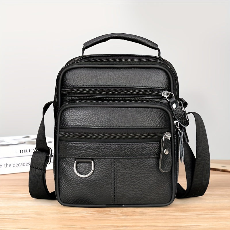 Men's Cowhide Crossbody Bag Waterproof Casual Leather Shoulder Bag