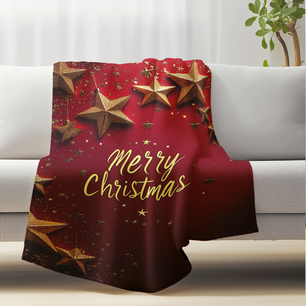 Lightweight Plush Blanket with Star and Merry Christmas Print for Home, Travel, and Camping