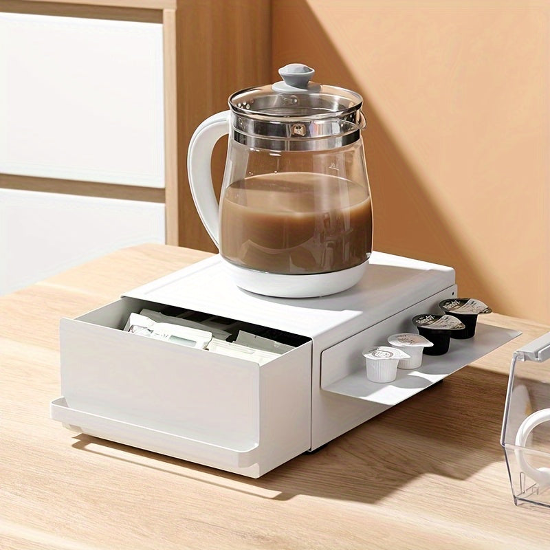 Metal Countertop Storage Box with Drawer for Kitchen Coffee and Tea Organizer