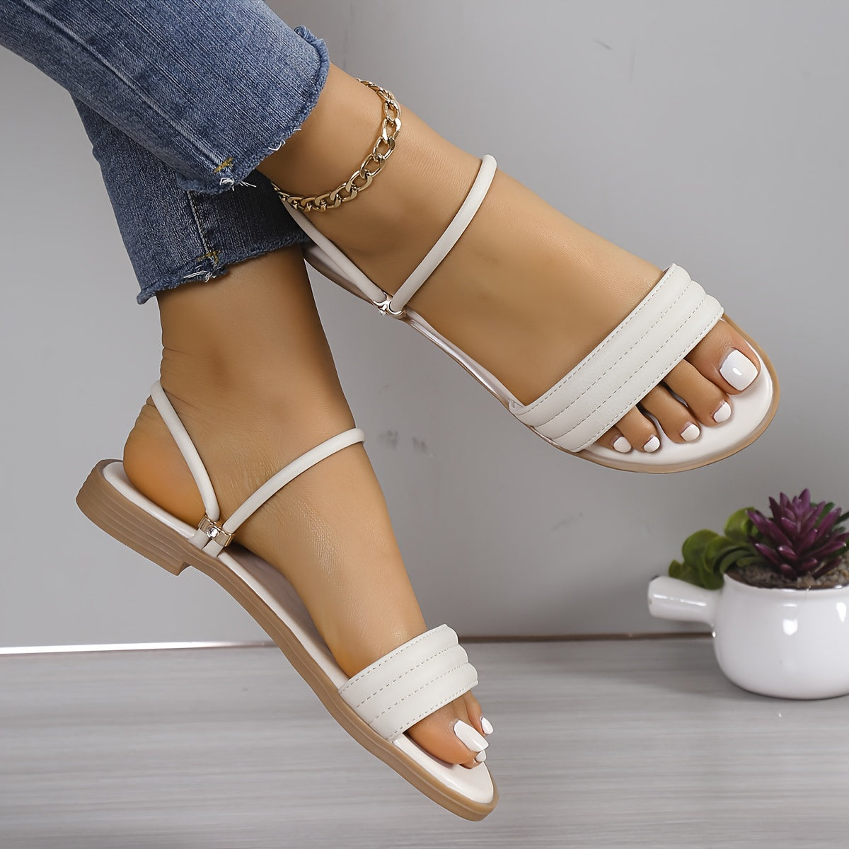 Women's Bohemian Slide Sandals Open Toe Flat Heel Summer Beach Shoes