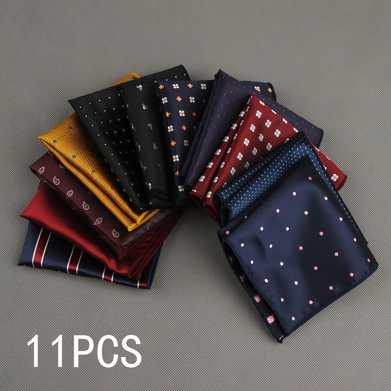 Set of 11 Men's Polyester Pocket Squares for Suit Accessories