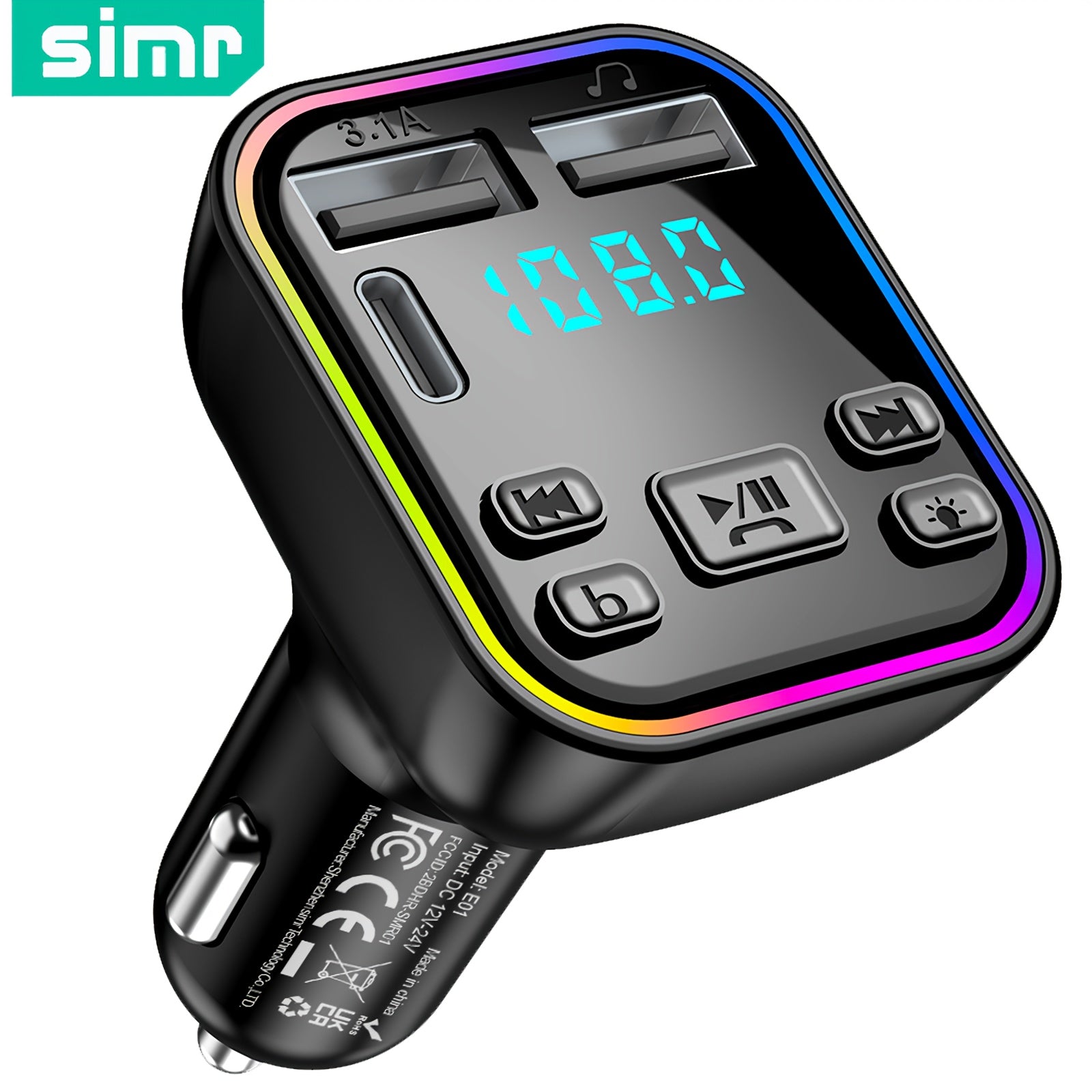 FM Transmitter Car Charger with Wireless MP3 Player Hands-Free Calling Dual USB-C Fast Charging