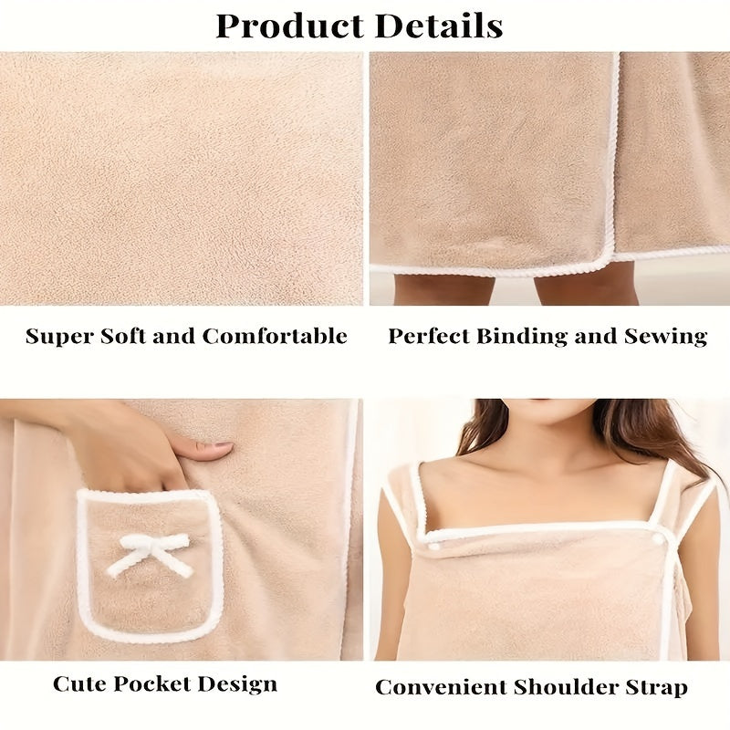 Women’s Polyester Bath Towel Absorbent Quick-Drying with Pocket Soft Spa Towel