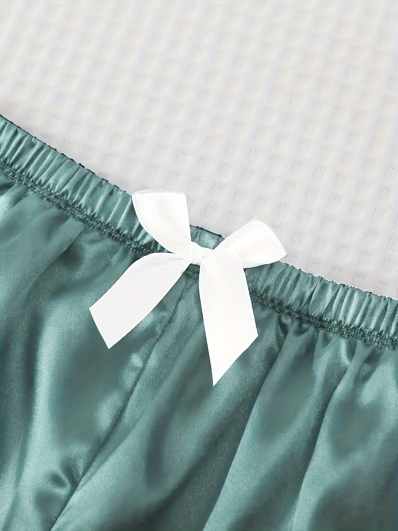 Women's Satin Pajama Sets Short Sleeve Collar Tops Bow Shorts Loungewear Summer