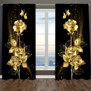 Semi-Transparent Polyester Curtains with Golden Roses and Butterflies for Living Room or Bedroom