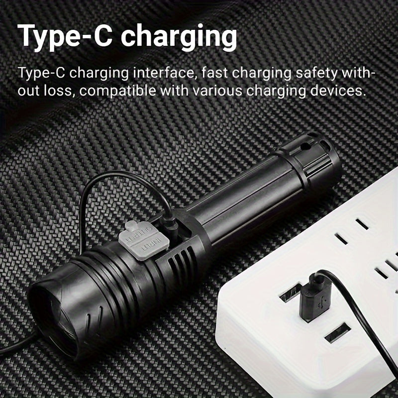 Qayta zaryadlanadigan LED proyektor, raqamli ko'rsatkich, ultra yuqori nurlar, tez Type-C zaryadlash, portativ ochiq havoda favqulodda yorug'lik, uzoq nurlar, USB zaryadlash, litiy batareya, plastik soyabon, lazer yo'q