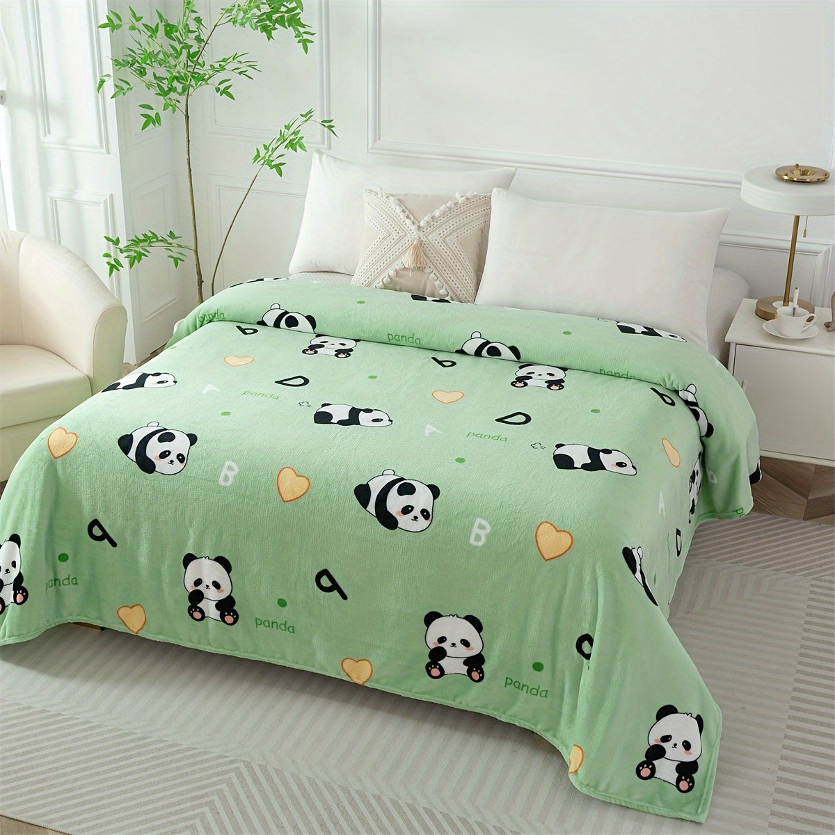 Panda Pattern Bed Blanket for Holidays and Special Occasions, Soft Cozy Throw