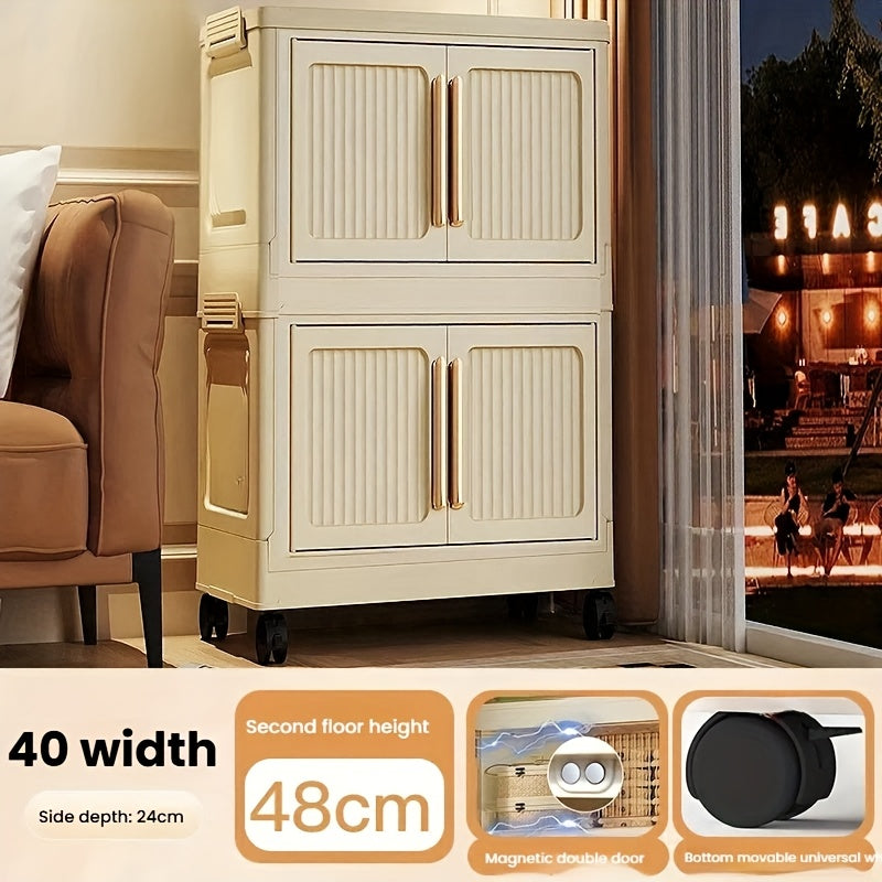 Armario de almacenamiento de plástico rectangular con ruedas, cierre magnético impermeable para ropa y accesorios de exterior