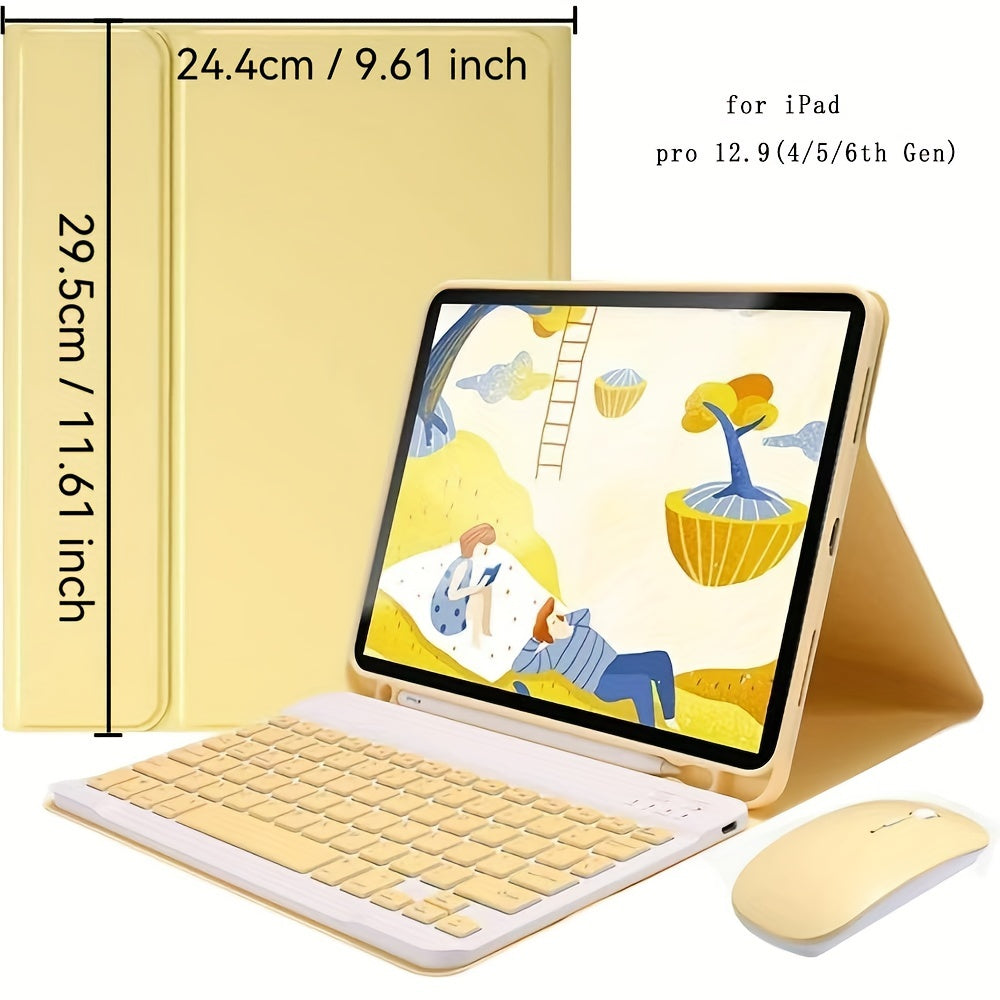 Wireless iPad Pro 12.9 Inch and Air M2 13 Inch PU Leather Case with Pencil Slot and Keyboard