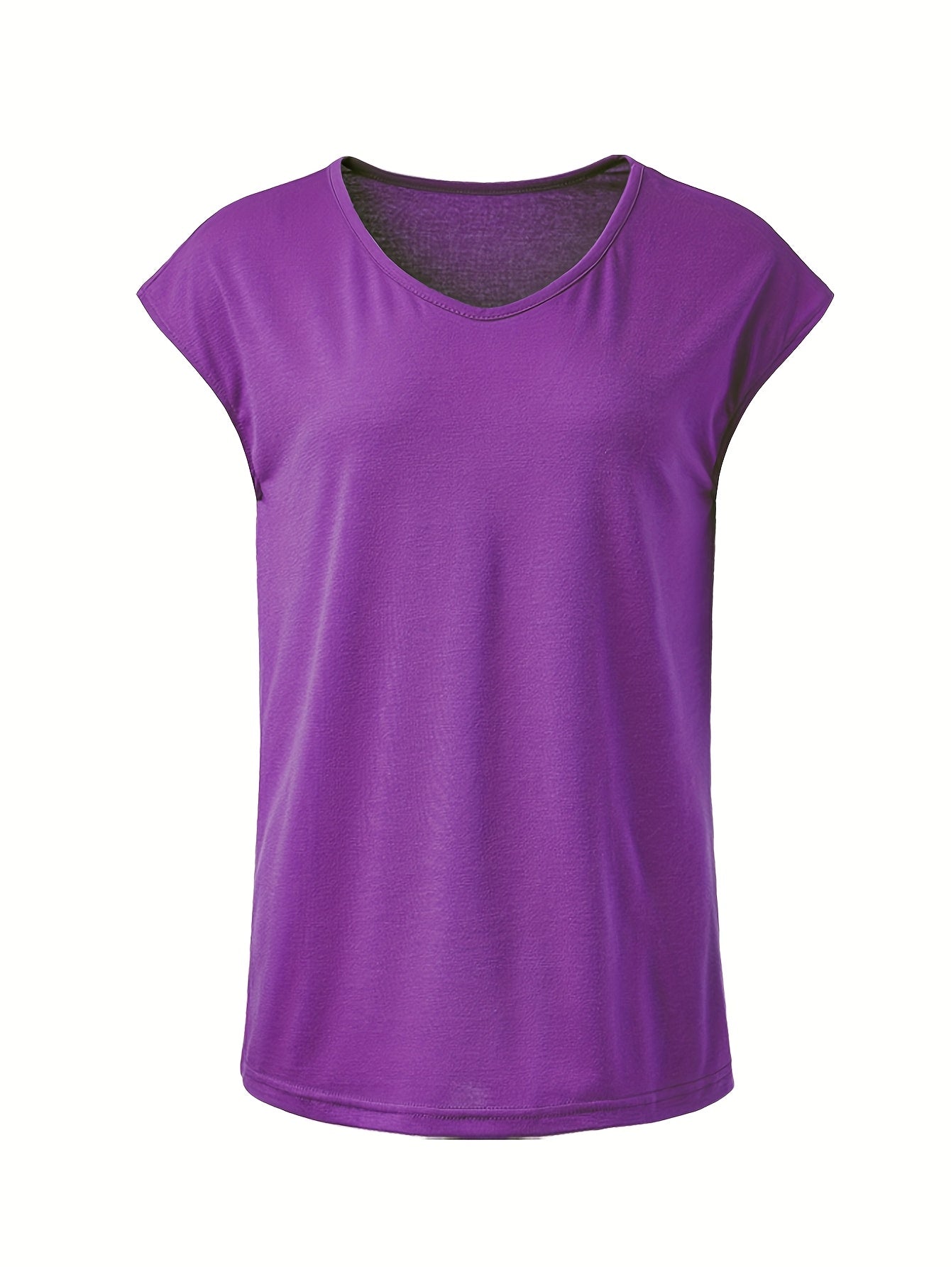 Plus Size Women's Light Blue V-Neck Short Sleeve Polyester Sports T-Shirt