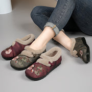 Women's Ethnic Embroidery Winter Boots Faux Fur Lined Non-Slip Sole Red Green