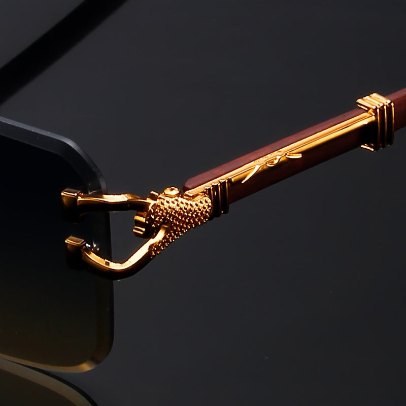 Ayollar uchun vintage yashil gradientli ko'zoynaklar, leopard bosma metall ramka va yog'och tutqichlar bilan