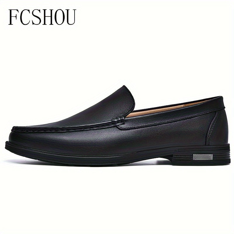 Men's Slip On Loafer Shoes with Rubber Sole Non Slip Casual Solid Leather
