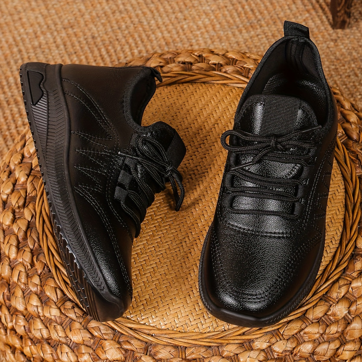 Women Black Waterproof Slip-Resistant Flat Work Shoes Mary Jane Sneakers