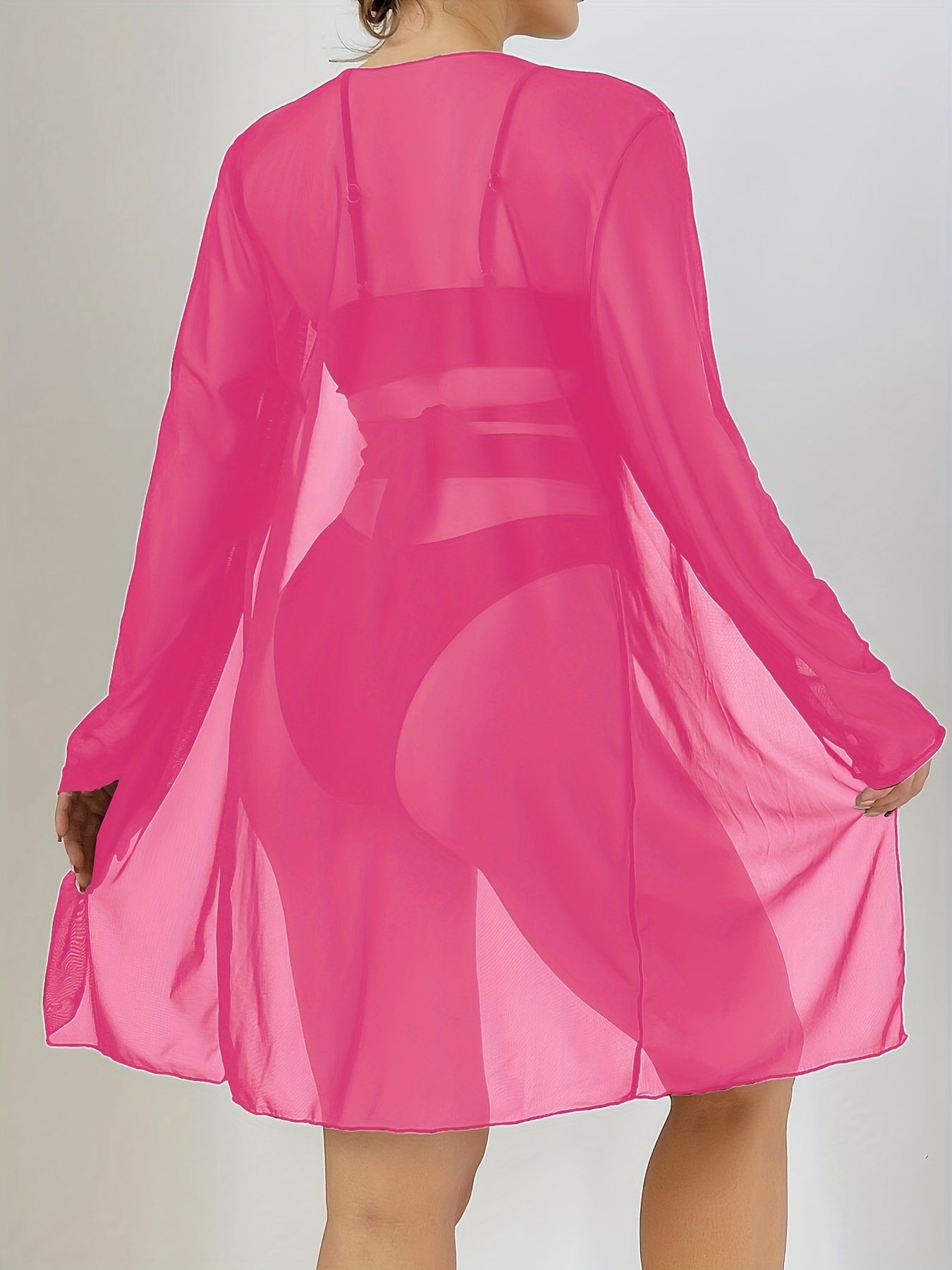 Women's V-Neck Bikini Set with High-Cut Bottoms and Long-Sleeve Cover-Up