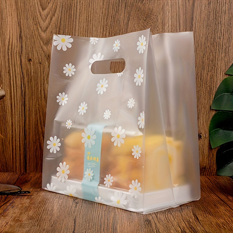 50 Thickened White Daisy Frosted Plastic Gift Bags with Handles Reusable Transparent