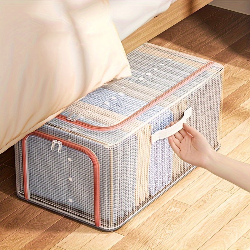 Large Capacity Transparent PVC Mesh Storage Bin Foldable Moisture-Proof Organizer for Clothes Toys Accessories