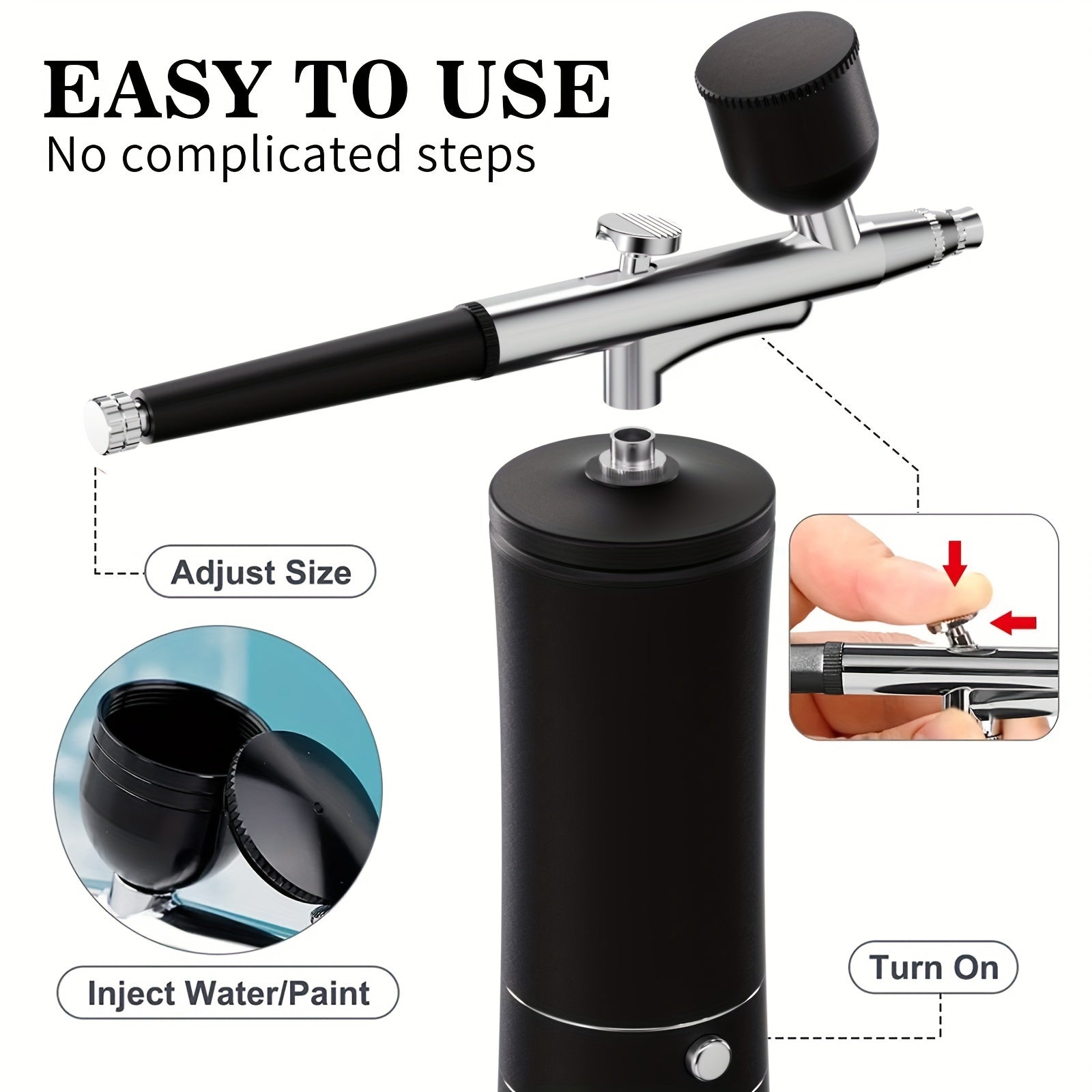 Turli ilovalar uchun portativ simsiz havo cho'tkasi to'plami, masalan, tirnoq san'ati, tort bezatish, makiyaj va model bo'yash. USB/batareya bilan ikki tomonlama quvvat, 900mAh sig'im.