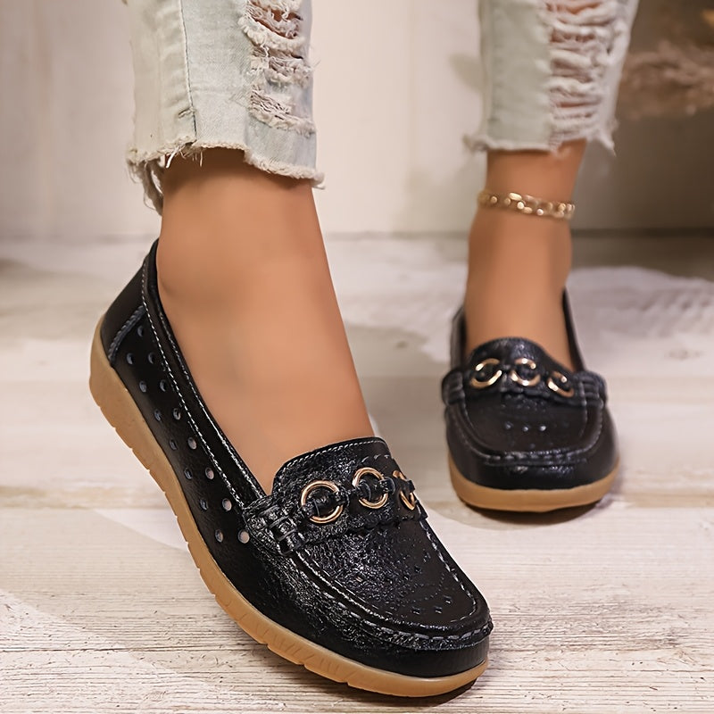 Women's Slip-On Loafers Faux Leather Non-Slip TPR Sole Black Comfortable