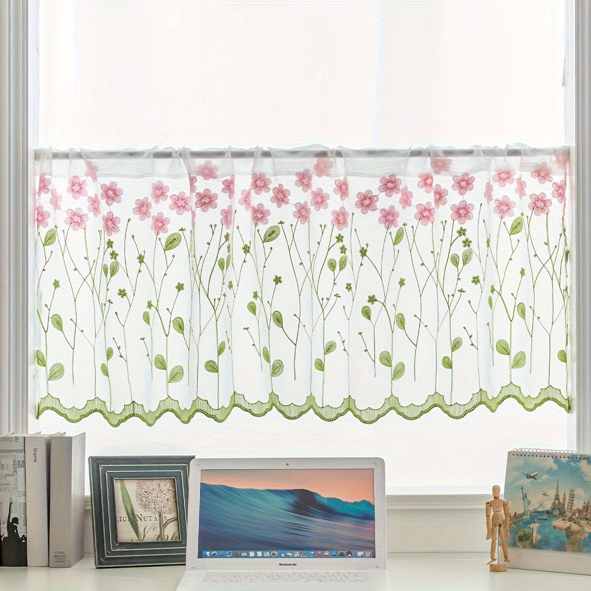 Sheer Embroidered Curtain Valance for Living Room or Cafe Decor 1 Piece