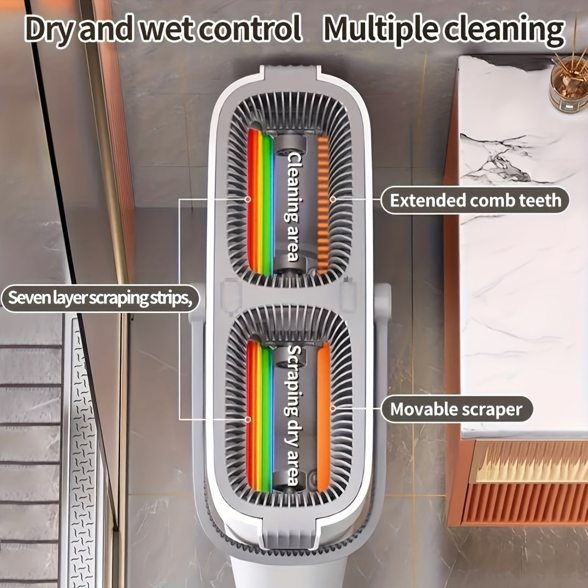 Tozaqop va kova to'plami, 4 ta yuviladigan padlar bilan, 360° aylanadigan mikrotoʻlqin, pol uchun zanglamaydigan po'latdan yasalgan tutqich, plitka, marmar, yog'och pol uchun