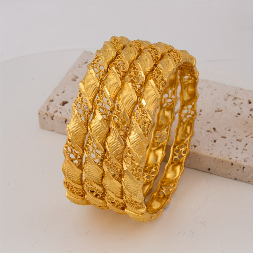 Gold Plated Copper Cuff Bracelet for Women Adjustable Bangle Jewelry Gift