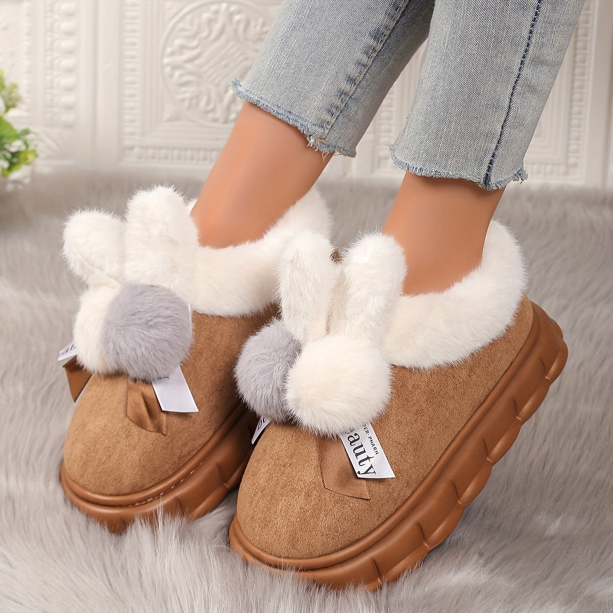 Women's Winter Slip-On Indoor Outdoor House Boots with Cushioned Sole